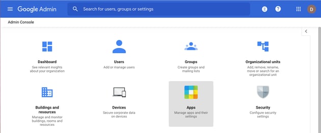 1. Google admin, main menu, zoomed