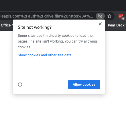 Blocked cookies in chrome, allow cookies button