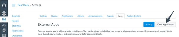 Canvas, settings, click on view app center with arrow