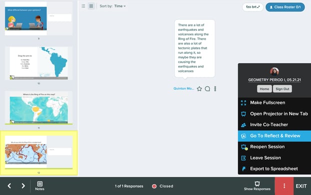 Dashboard, closed, go to Reflect & Review
