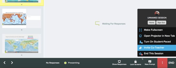 Dashboard, navigation bar, invite co-teacher, zoomed
