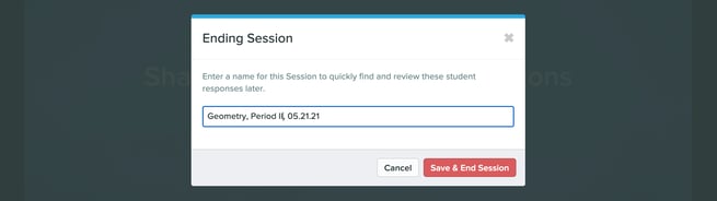 Ending session modal, with name, cropped
