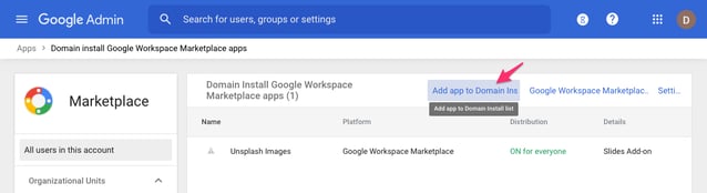 Google Admin, add app to domain install list, 1 zoomed
