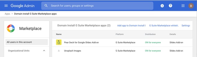 Google admin, pear deck is installed, cropped