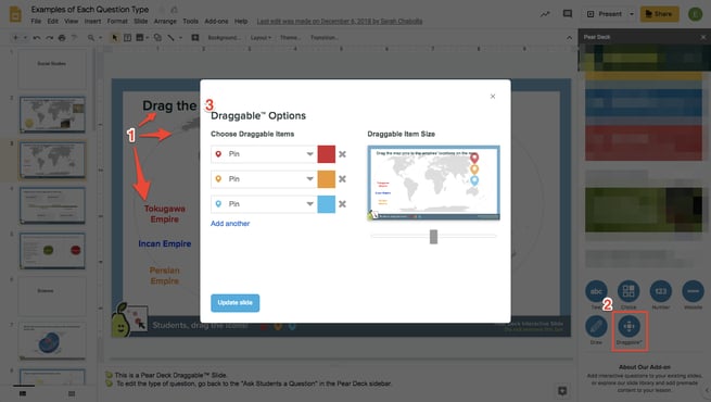 Gslides editor, create draggable slide, red arrows
