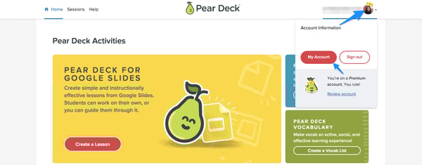 Home, click on my account, arrows-2