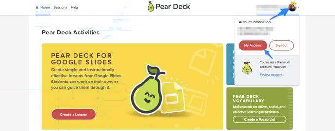 Home, click on my account, arrows