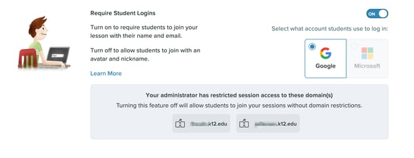 Home, settings (teacher), domains restricted