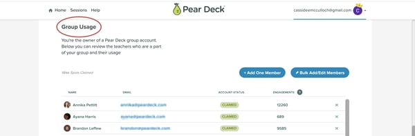 My account, school subscription, group usage, zoomed