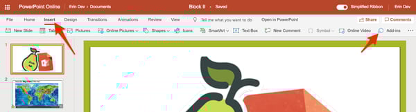 Ppt, insert add-ins, red arrows