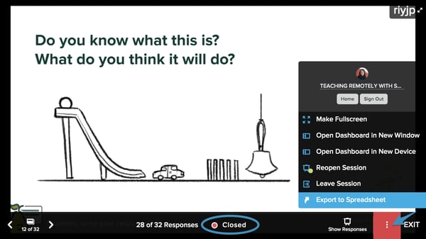 Projector view, closed session, export to spredsheet
