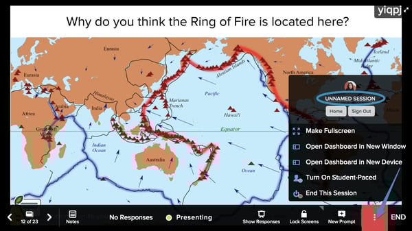 Projector view, more actions menu, unnamed session circled