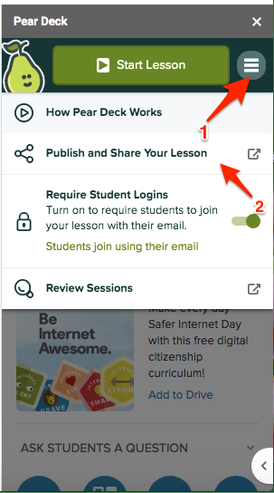 Publish lesson, gslides, sidebar