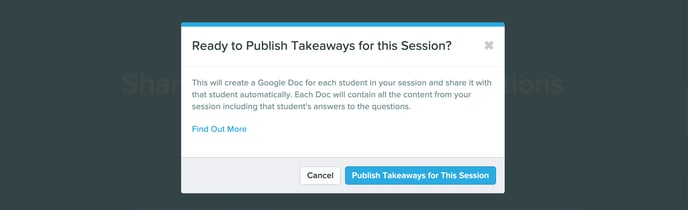 Ready to publish takeaways modal, zoomed