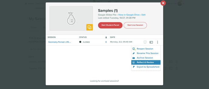 Reflect & review, from deck modal