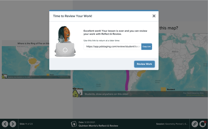 Reflect and review, student, welcome screen