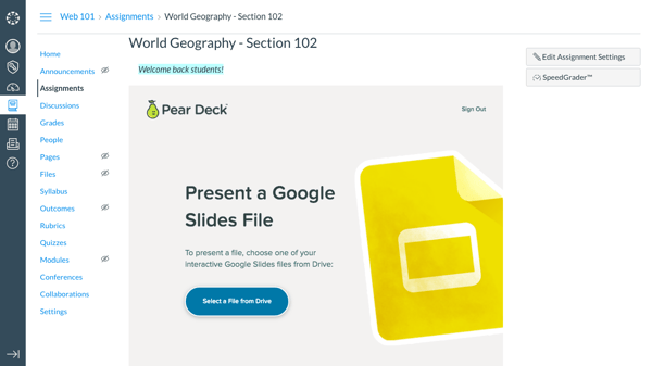 Schoology assignment, select a file from drive