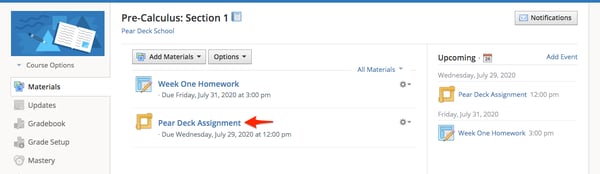 Schoology, courses, pear deck assignment