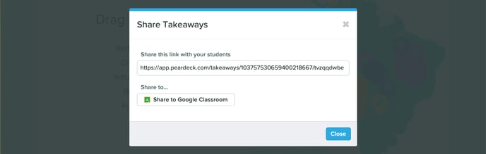 Share takeaways link modal, zoomed