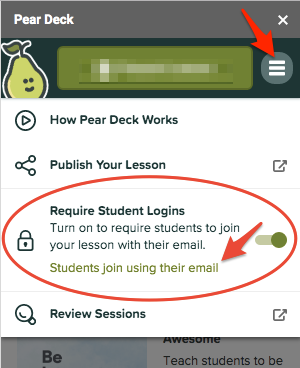 Sidebar, require student login, zoomed