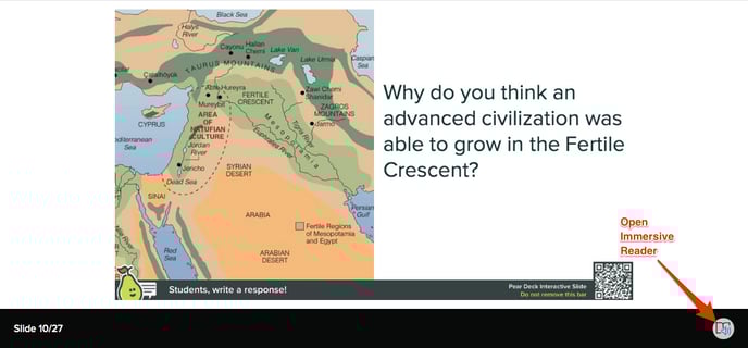 Student view, immersive reader button