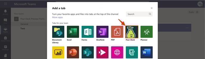 Teams, add a tab menu