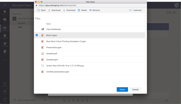 Teams, file picker, choose file