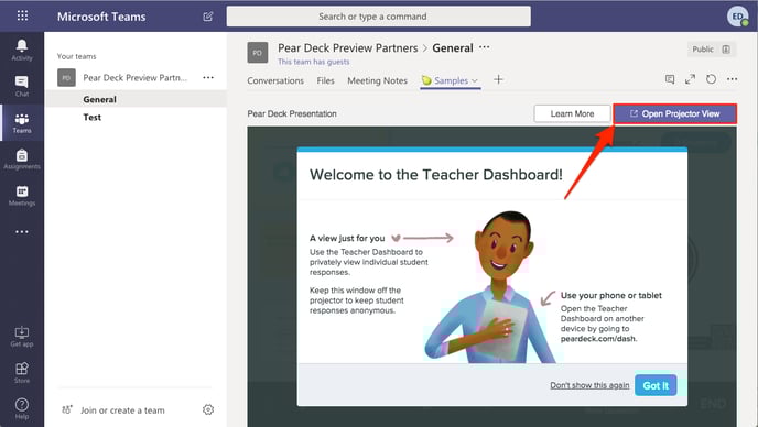 Teams, open projector view-1