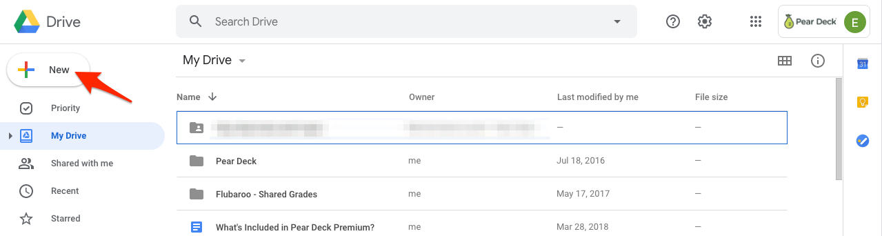 Drive, new button, red arrow