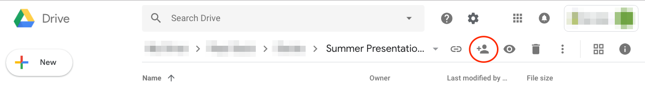 Drive, share button on menu