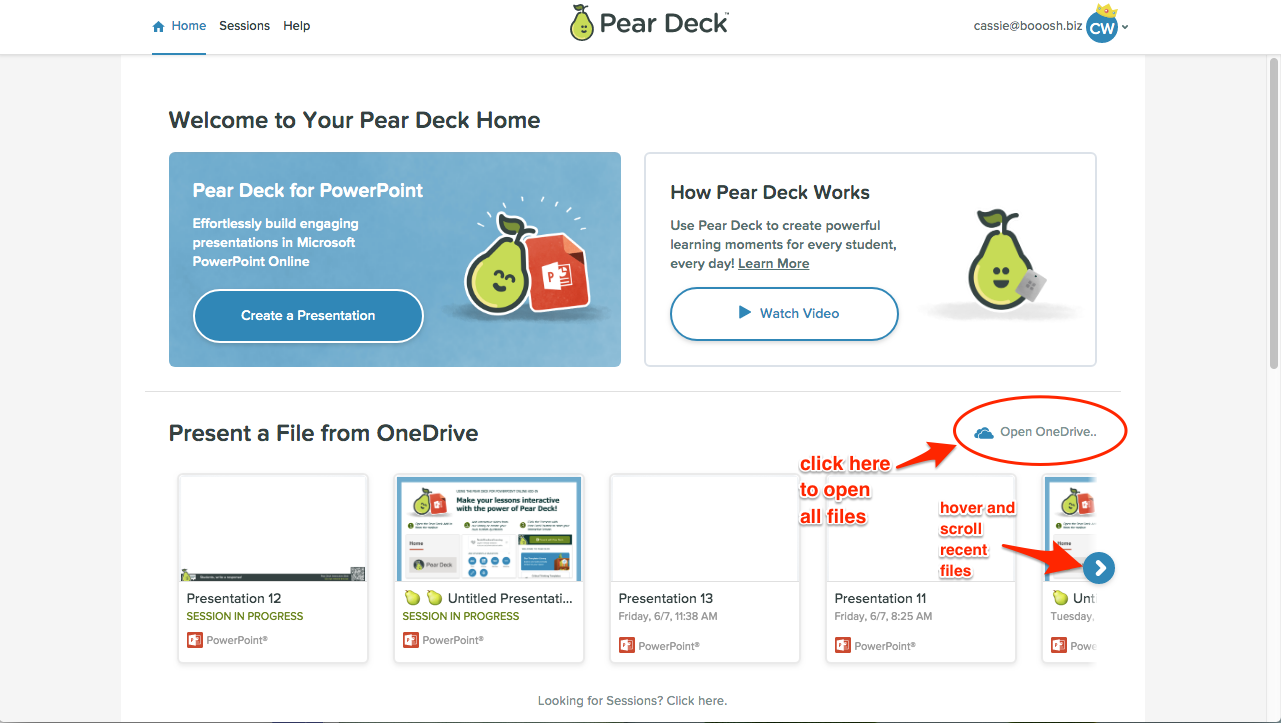 Msft, home, open files, red arrows