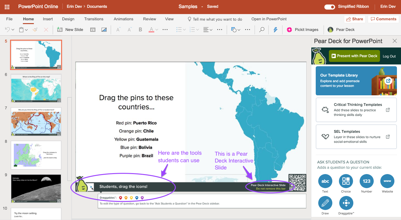 Ppt, custom interactive slide, purple arrows