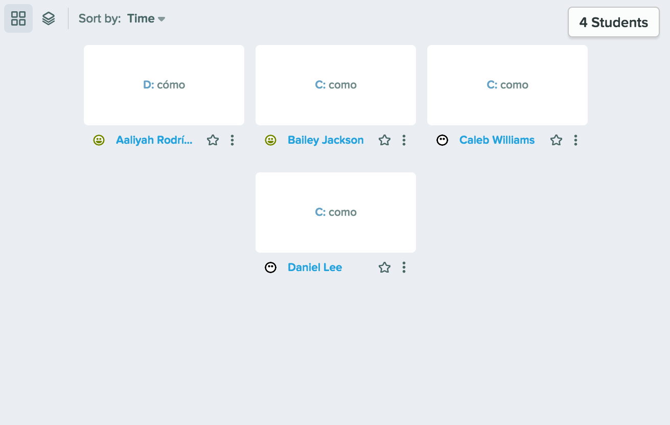 Text response, grid view